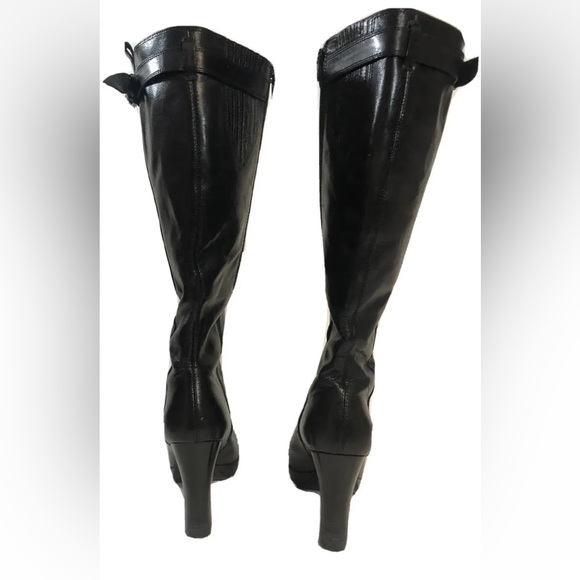 Women’s Nine West Black Leather Tall Platform Boots Size 9M - Picture 4 of 12